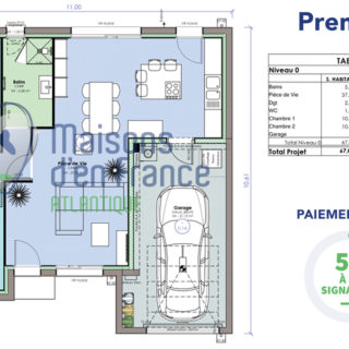 Modèle premium 11 maison a construire plan avec logo et surfaces pièces