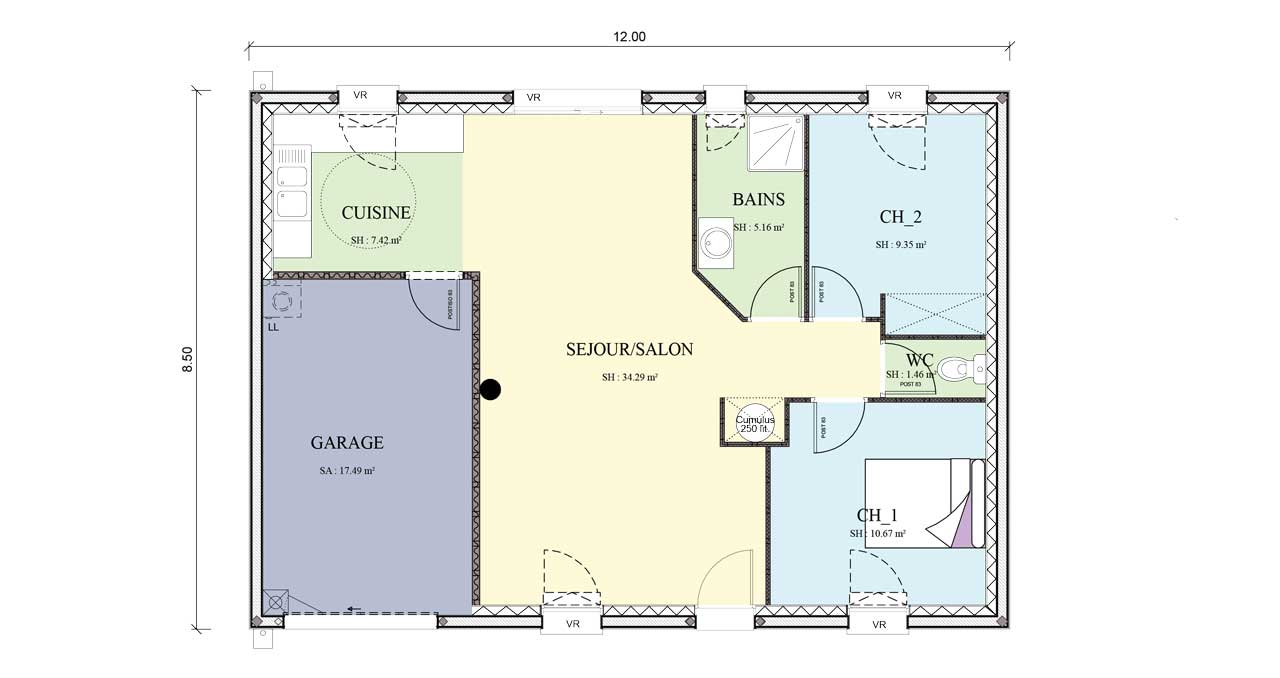 Plan intérieur du modèle Solano