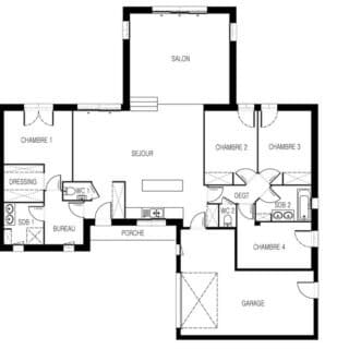 Plan du modèle Kalice avec 4 chambres