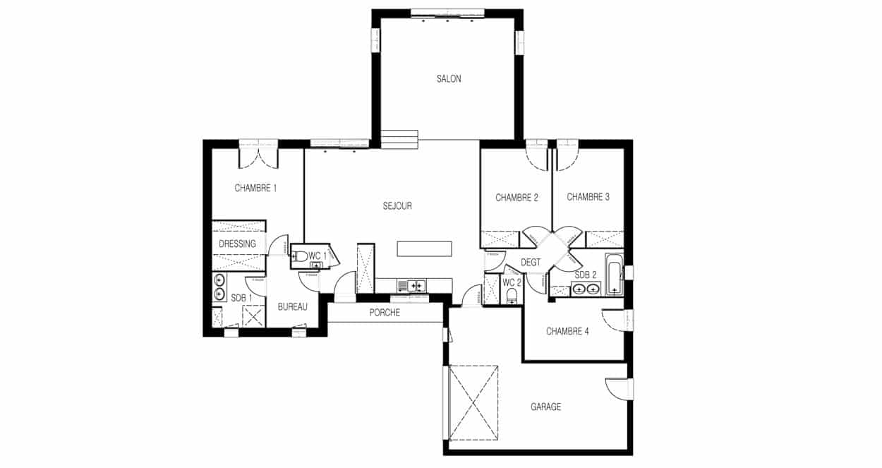 Plan du modèle Kalice avec 4 chambres