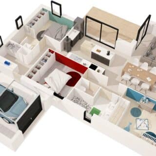 Plan 3D du modèle Kalie avec 3 chambres