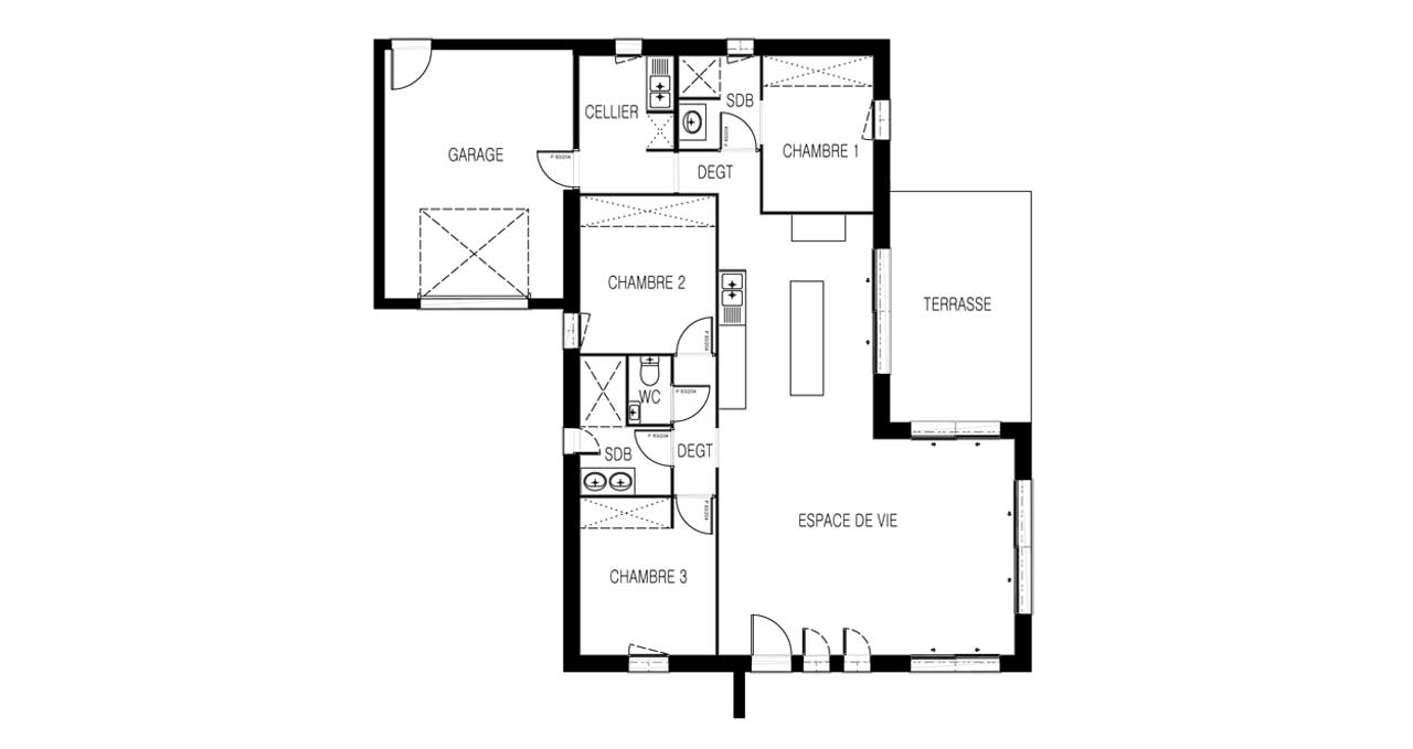 Plan du modèle Kalie avec 3 chambres